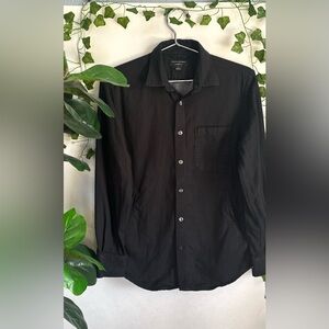Mens cotton black long sleeve button front shirt size S